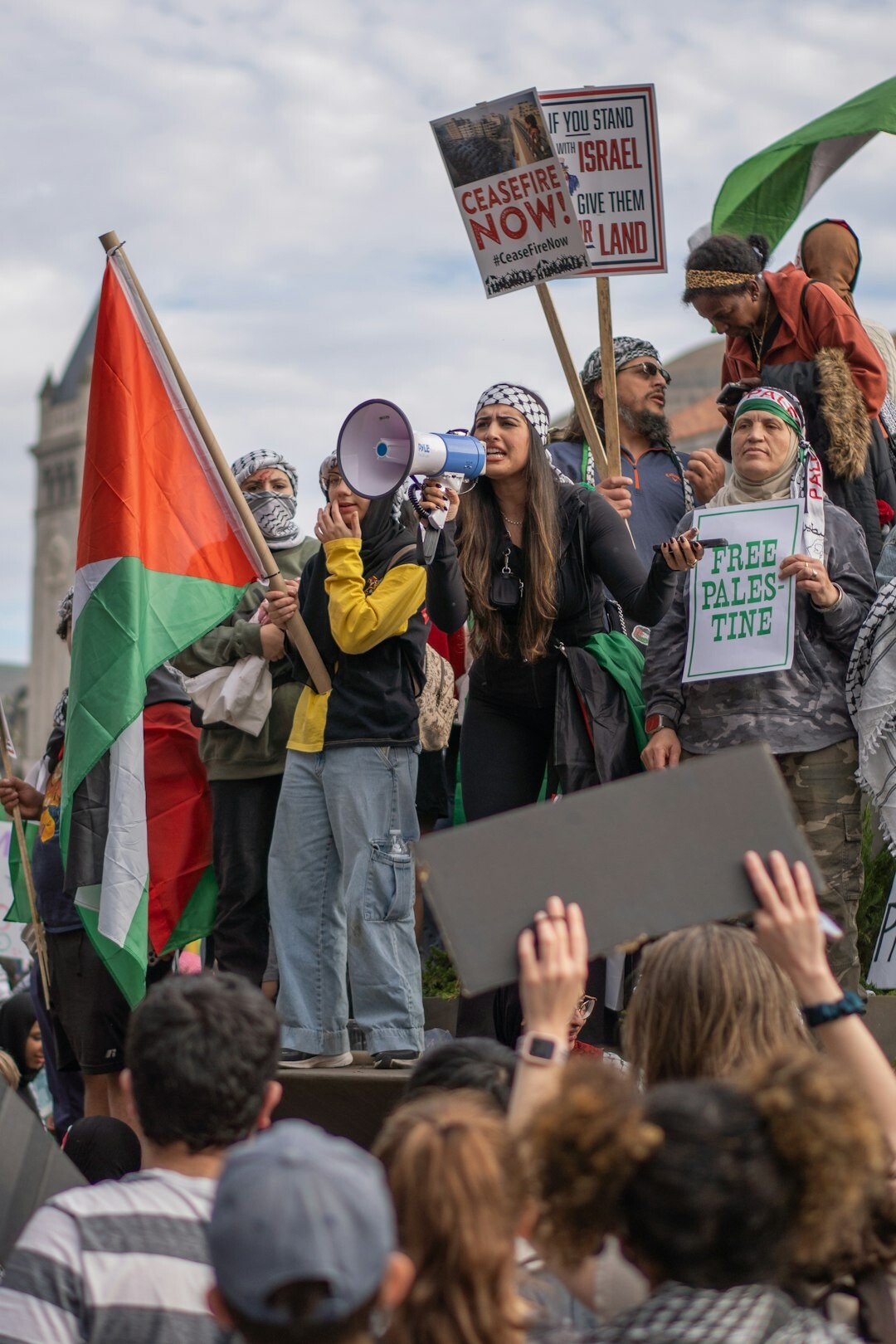 people at climate protest rally