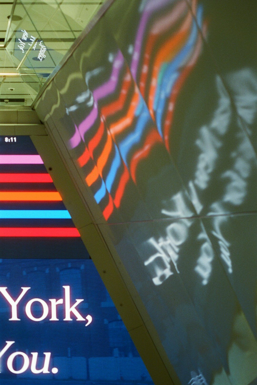 Colorful data visualization displayed on a large screen